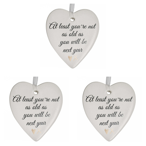 3PK LVD Ceramic Hanging 8x9cm Heart Old Next Year w/ Hanger Ornament Decor