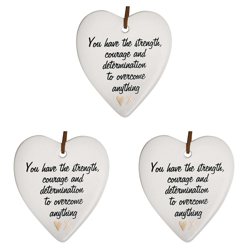 3PK LVD Ceramic Hanging 8x9cm Heart Strength w/ Hanger Ornament Decor