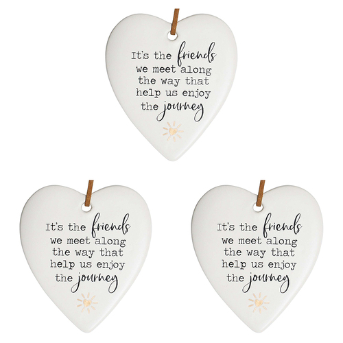 3PK LVD Ceramic Hanging 8x9cm Heart Friends Journey w/ Hanger Ornament Decor