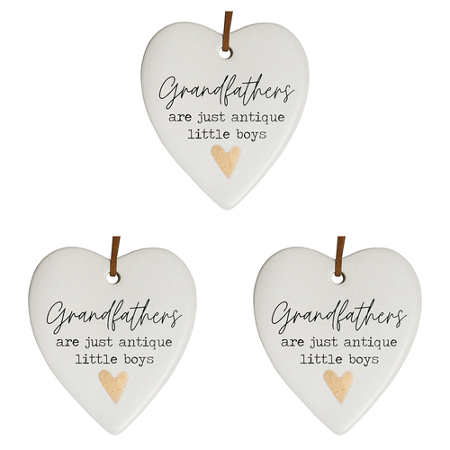 3PK LVD Ceramic Hanging 8x9cm Heart Grandfathers w/ Hanger Ornament Decor