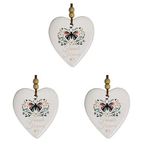 3PK LVD Ceramic Hanging 8x9cm Heart Friends Forever w/ Hanger Ornament Decor