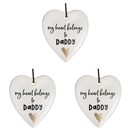3PK LVD Ceramic Hanging 8x9cm Heart Daddy w/ Hanger Ornament Decor