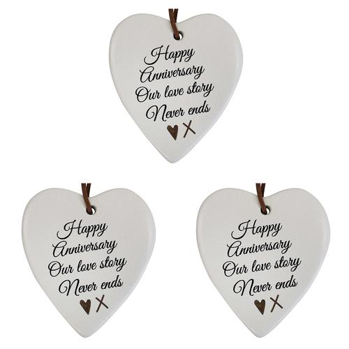 3PK LVD Ceramic Hanging 8x9cm Heart Anniversary w/ Hanger Ornament Decor