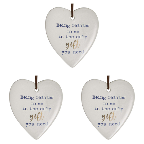 3PK LVD Ceramic Hanging 8x9cm Heart Related Only Gift w/ Hanger Ornament Decor