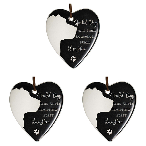 3PK LVD Ceramic Hanging 8x9cm Heart Spoiled Dogs w/ Hanger Ornament Decor