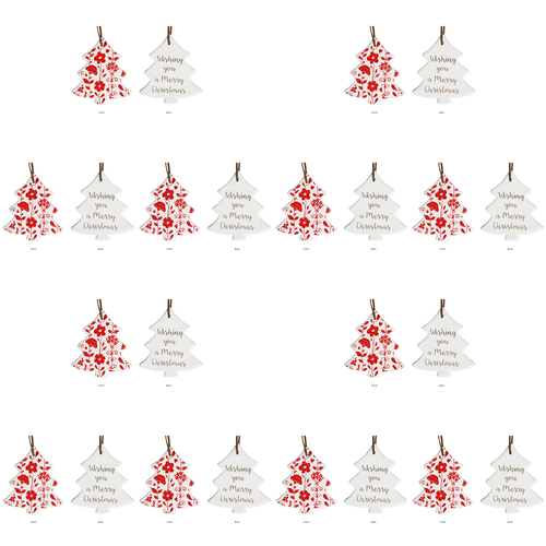 12PK LVD 8x9cm Tree Folk Home Hanging Christmas Decor - Red