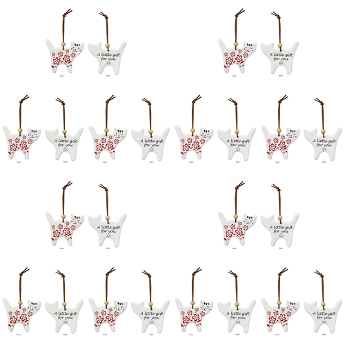 12PK LVD 9x9cm Ceramic Cat Gift Tag Red Folk Home Decor - White