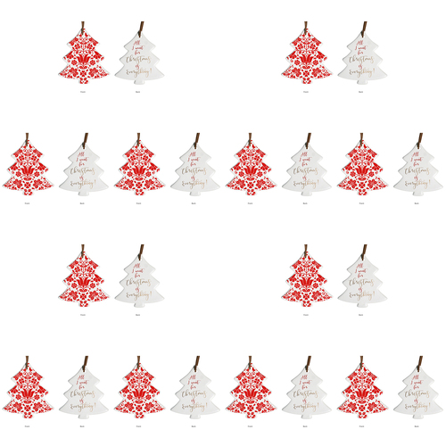 12PK LVD 8x9cm Tree Floral Home Hanging Christmas Decor - Red