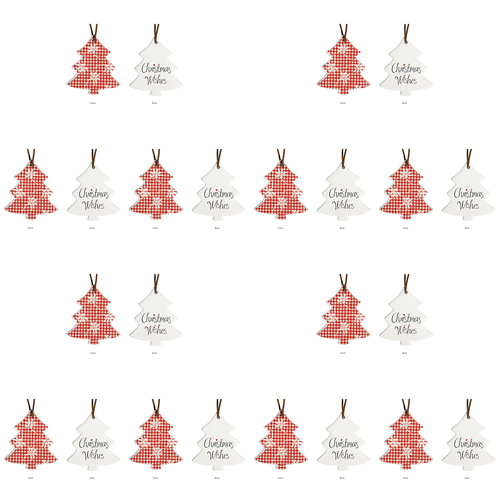 12PK LVD 8x9cm Tree Checkered Home Hanging Christmas Decor - Red