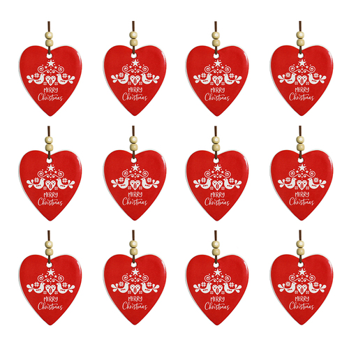12PK LVD Hanging Heart Christmas Red Doves Decorative Sculpture Home Decor