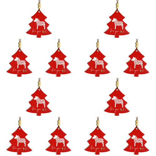 12PK LVD 8x9cm Ceramic Tree Folk Home Hanging Decor - Red