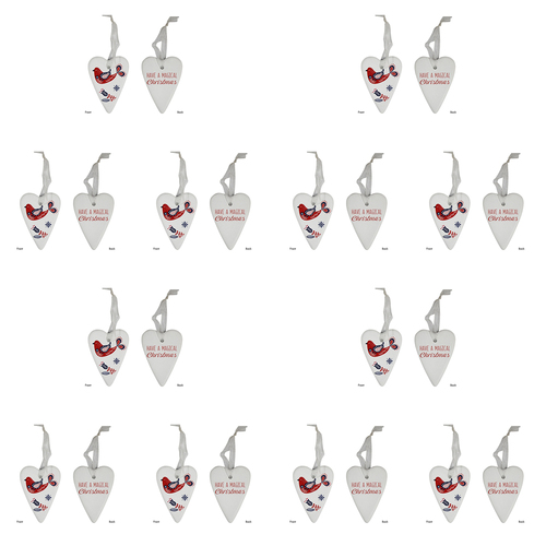 12PK LVD 6x8cm Ceramic Gift Heart Folk Home Christmas Decor - White