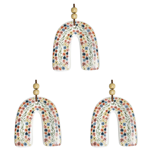 3PK LVD Ceramic Hanging Rainbow 9cm Tag w/ Hanger Ornament Decor