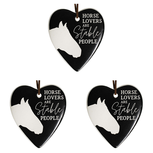 3PK LVD Ceramic Hanging 8x9cm Heart Stable People w/ Hanger Ornament Decor