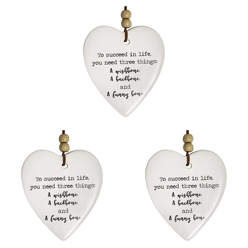 3PK LVD Ceramic Hanging 8x9cm Heart Funny Bone w/ Hanger Ornament Decor
