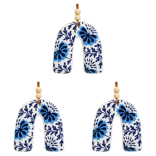 3PK LVD Ceramic Hanging Rainbow 8cm Blue & White w/ Hanger Ornament Decor
