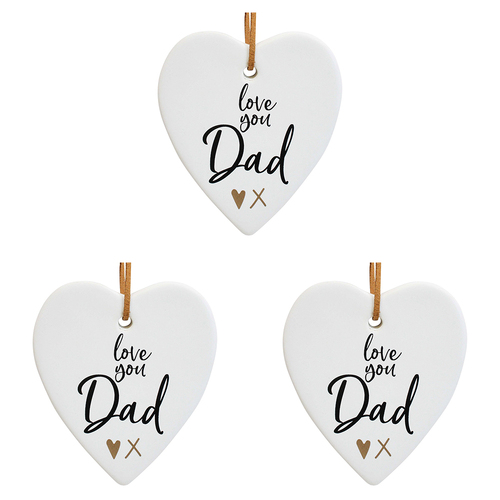 3PK LVD Ceramic Hanging 8x8cm Heart Dad X w/ Hanger Ornament Decor