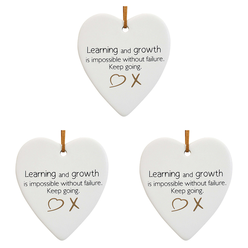 3PK LVD Ceramic Hanging 8x8cm Heart Growth w/ Hanger Ornament Decor