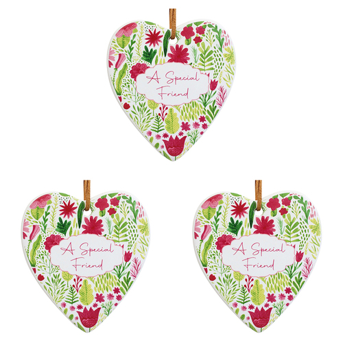 3PK LVD Ceramic Hanging 8x8cm Heart Special Friend w/ Hanger Ornament Decor