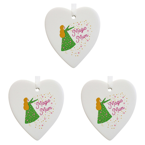 3PK LVD Ceramic Hanging 8x8cm Heart Magic Mum w/ Hanger Ornament Decor