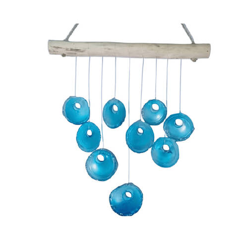 Darlin Handmade Seaglass Circles Wind Chime Home Outdoor Decor Blue