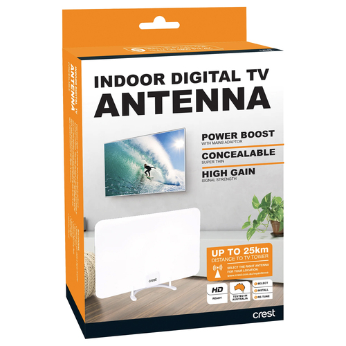 Crest Indoor Digital TV Antenna Concealable w/ 25km Range - Clear