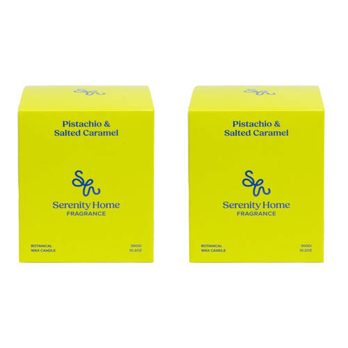 2PK Serenity Pistachio and Salted Caramel Scent Home Fragrance Candle Jar 300g