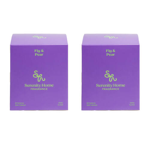 2PK Serenity Ripe Fig and Juicy Pear Scent Home Fragrance Candle Jar 300g