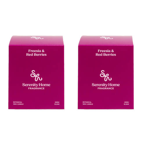 2PK Serenity Freesia and Red Berries Scent Home Fragrance Candle Jar 300g
