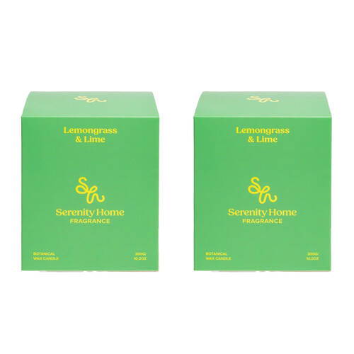 2PK Serenity Lemongrass and Lime Scent Home Fragrance Candle Jar 300g
