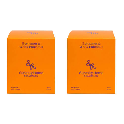 2PK Serenity Bergamot and White Patchouli Scent Home Fragrance Candle Jar 300g