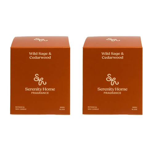 2PK Serenity Wild Sage & Cedarwood Scent Home Fragrance Candle Jar 300g