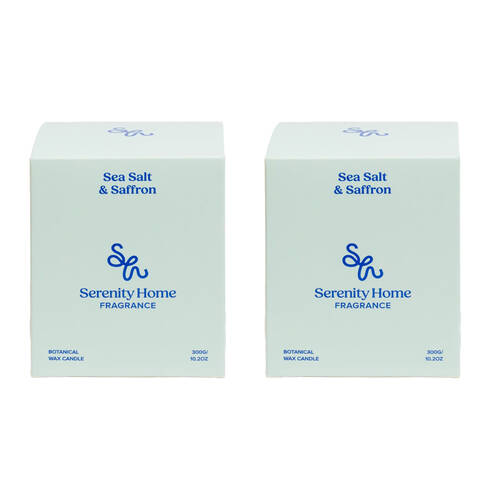2PK Serenity Sea Salt and Saffron Scent Home Fragrance Candle Jar 300g