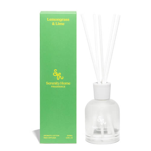 Serenity Lemongrass and Lime Scent Home Fragrance Reed Diffuser Bottle 200mL