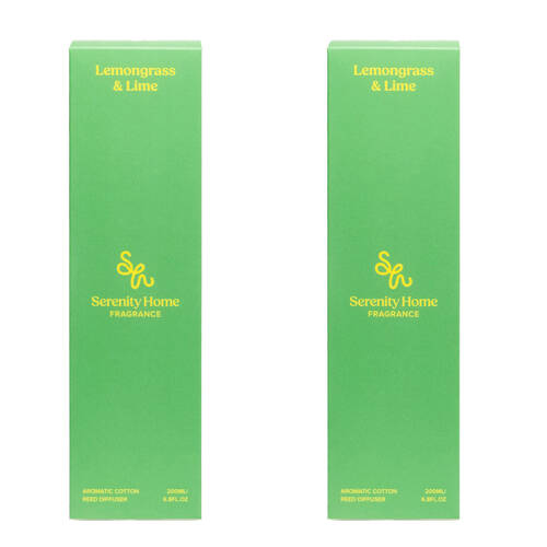 2PK Serenity Lemongrass and Lime Scent Home Fragrance Reed Diffuser Bottle 200mL