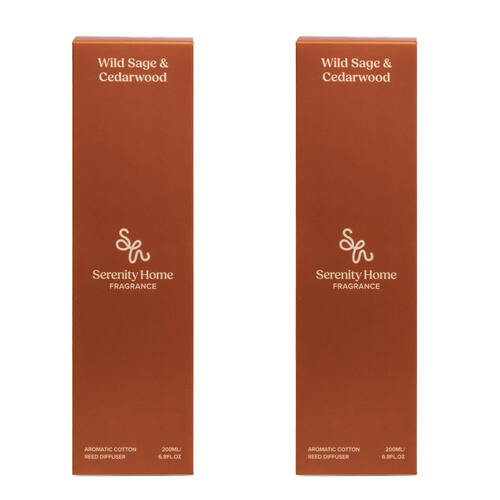 2PK Serenity Wild Sage & Cedarwood Scent Home Fragrance Reed Diffuser Bottle 200mL