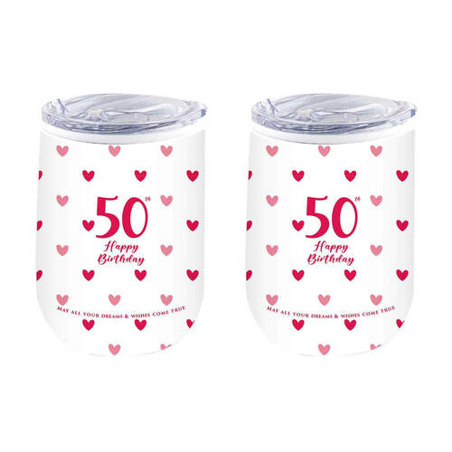 2PK LMD 50th Sweet Heart Double Walled Insulated Mug 360ml