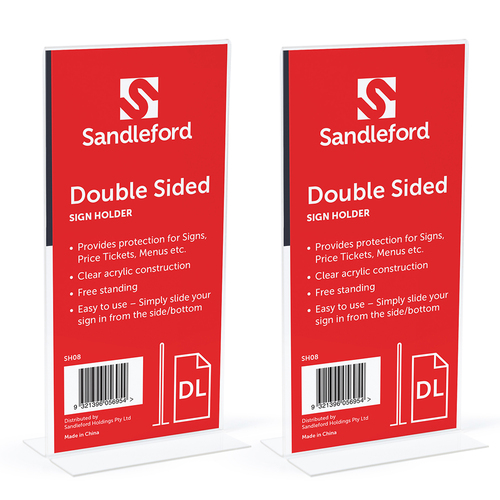2PK Sandleford Double-Sided T-Shape Sign Holder Portrait DL W110 x D80 x H220mm