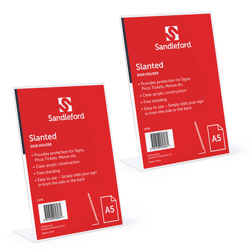 2PK Sandleford Slanted A5 Sign Holder Portrait W210 x D45 x H148mm