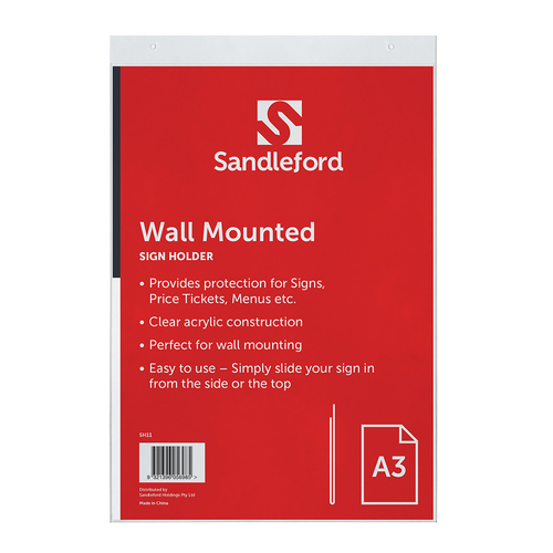 Sandleford Wall Mount A3 Sign Holder Portrait W298 x D6 x H445mm