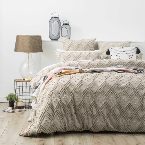 Park Avenue Medallion Cotton VT Washed Tufted Quilt Cover Set Super King Stone