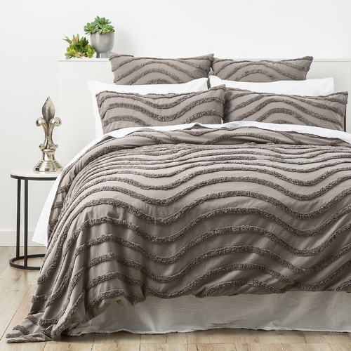 Cloud Linen Wave Cotton Chenille Vintage Washed Tufted Quilt Cover Set Queen GRY