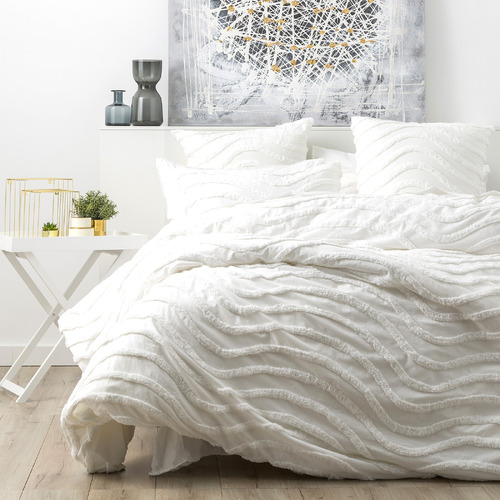 Cloud Linen Wave Cotton Chenille VT Wash Tufted Quilt Cover Set Super King White
