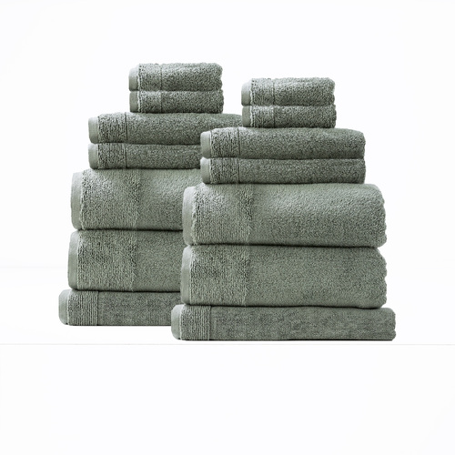 14pc Renee Taylor Aireys 650GSM Zero Twist Towel Set Agave