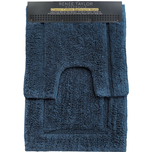2pc Renee Taylor 2200 GSM Tufted Bath Mat Set Blue Mirage