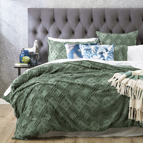 Medallion Cotton Vintage Washed Tufted Quilt Cover Set King Sage