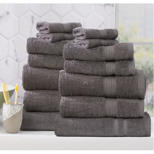 14pc Renee Taylor Stella 650GSM Super Soft Bamboo Cotton Towel Set Charcoal