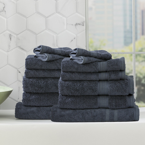 14pc Renee Taylor Stella 650GSM Super Soft Bamboo Cotton Towel Set Indigo
