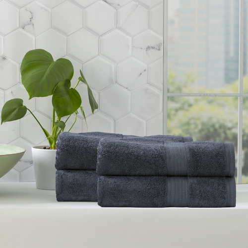 4pc Renee Taylor Stella 650GSM Super Soft Bamboo Cotton Bath Sheet Indigo