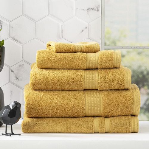 5pc Renee Taylor Stella 650GSM Super Soft Bamboo Cotton Towel Set Mustard